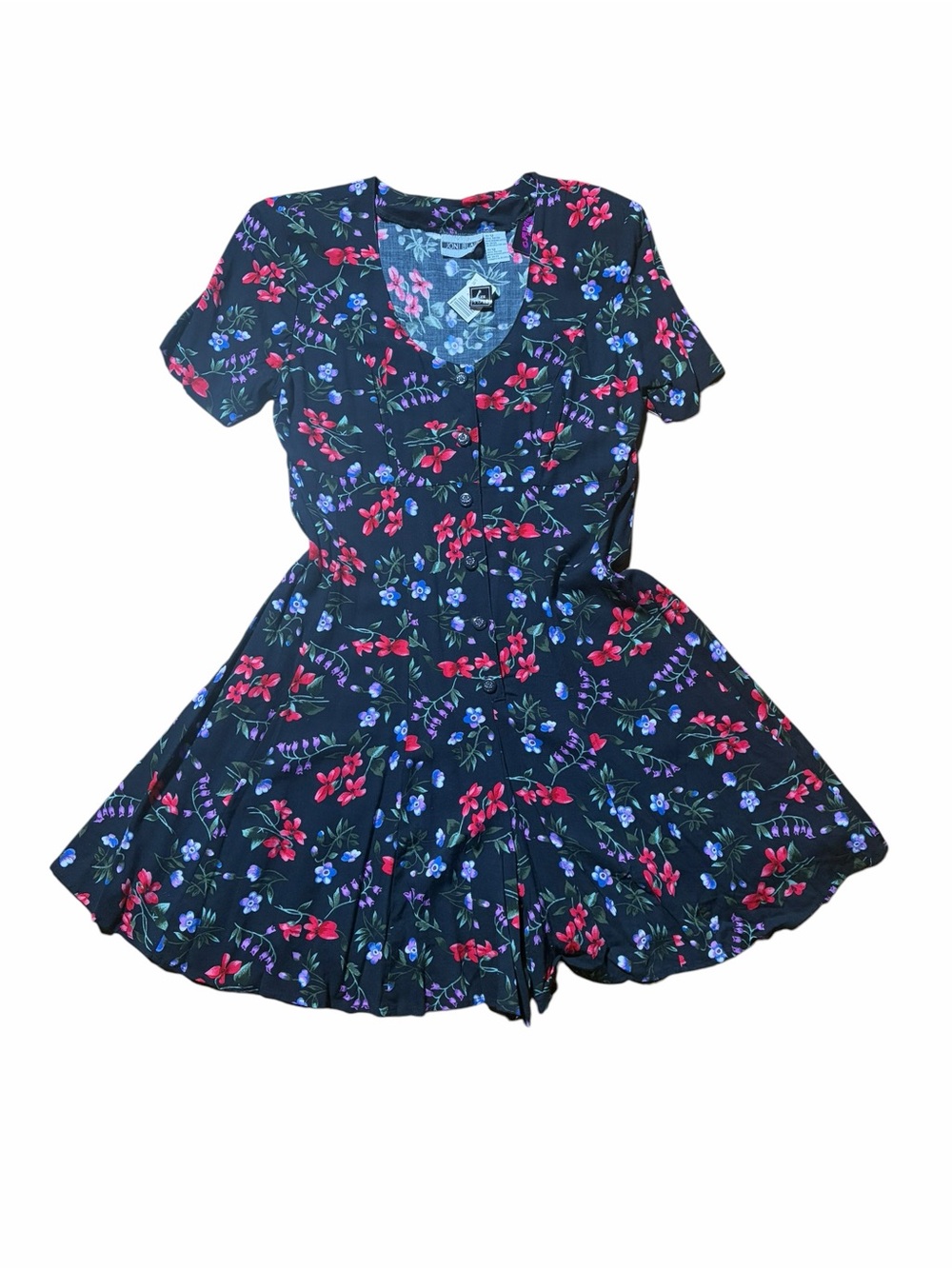 NWT Vintage Navy Skater Jumper in Navy with Red & Blue Blooms-Buttons Down Front